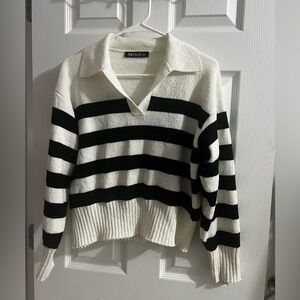 MO & CO Striped Polo Women's Sweater